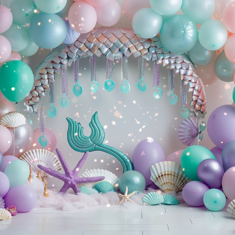 Backdrop Mermaid Theme Underwater Fantasy Pink Balloon Backdrop BRP12-89