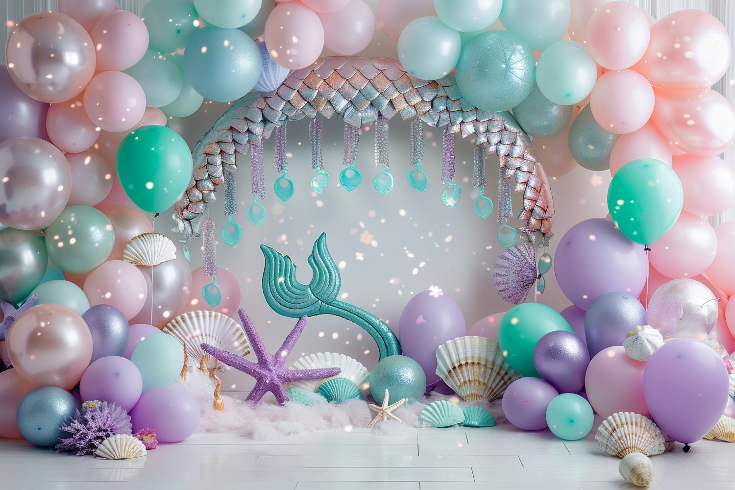 Backdrop Mermaid Theme Underwater Fantasy Pink Balloon Backdrop BRP12-89