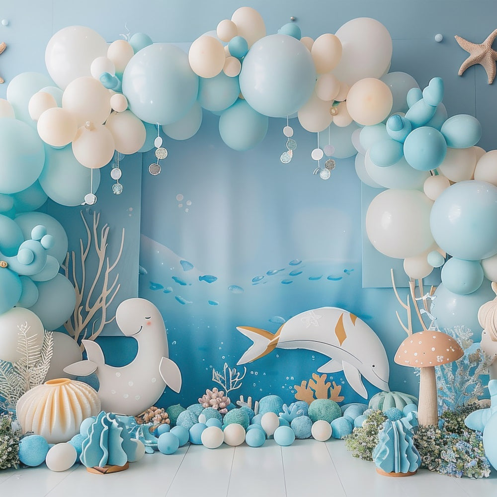 Backdrop Mermaid Sea Creature Blue Balloon Arch Backdrop BRP12-92