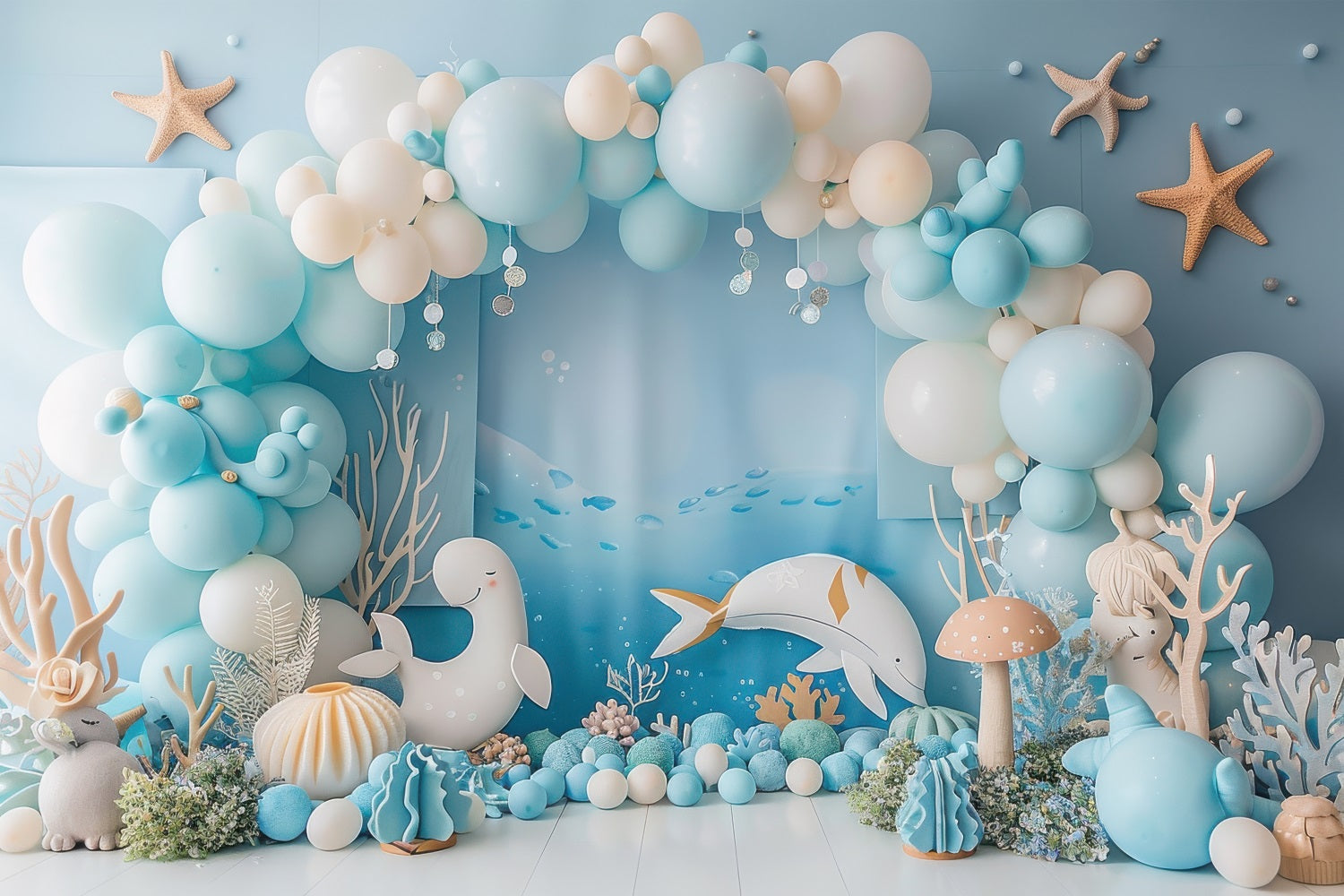 Backdrop Mermaid Sea Creature Blue Balloon Arch Backdrop BRP12-92