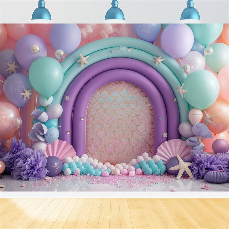 Mermaid Photography Backdrop Magical Purple Balloon Arch Backdrop BRP12-93