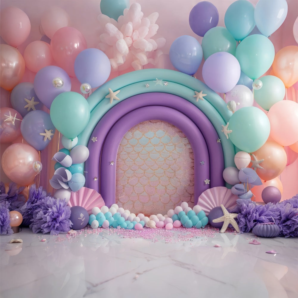 Mermaid Photography Backdrop Magical Purple Balloon Arch Backdrop BRP12-93