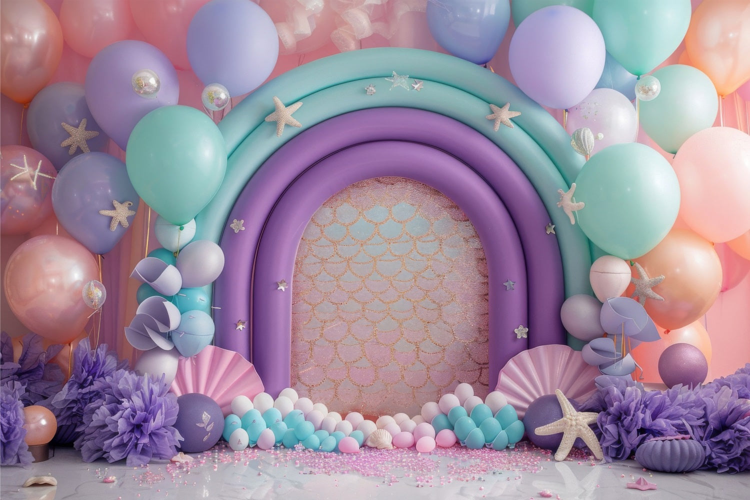 Mermaid Photography Backdrop Magical Purple Balloon Arch Backdrop BRP12-93