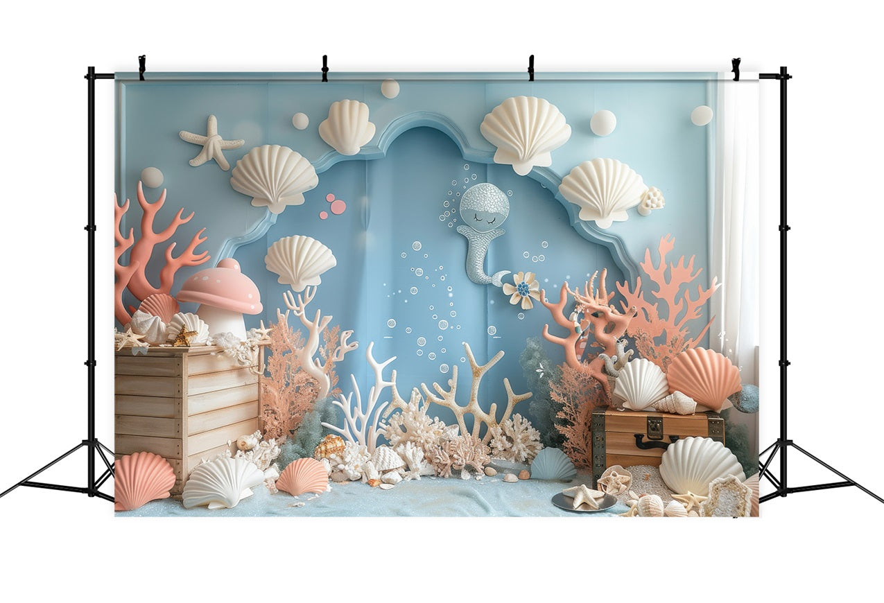 Mermaid Backdrop Enchanting Sea Life Blue Arch Backdrop BRP12-96