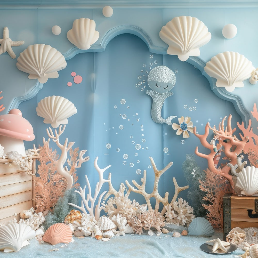 Mermaid Backdrop Enchanting Sea Life Blue Arch Backdrop BRP12-96