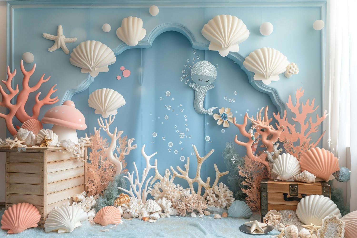 Mermaid Backdrop Enchanting Sea Life Blue Arch Backdrop BRP12-96