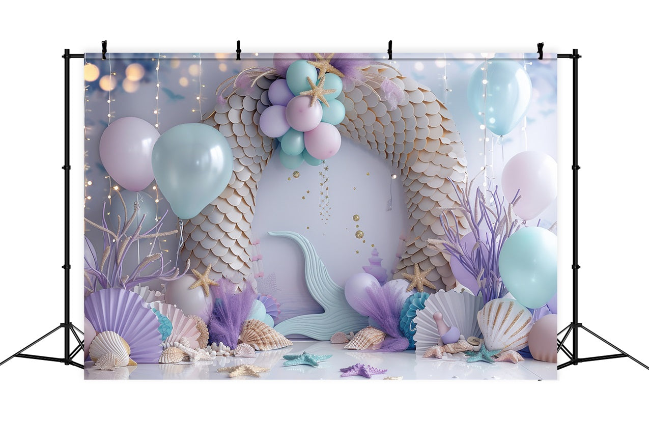 Mermaid Backdrop Background Light Purple Balloon Arch Backdrop BRP12-97