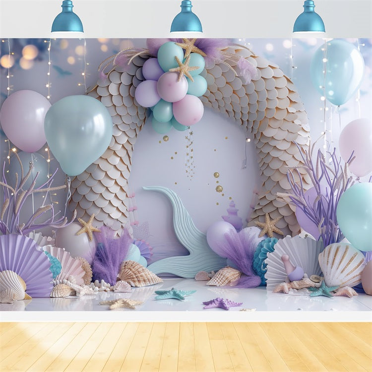 Mermaid Backdrop Background Light Purple Balloon Arch Backdrop BRP12-97