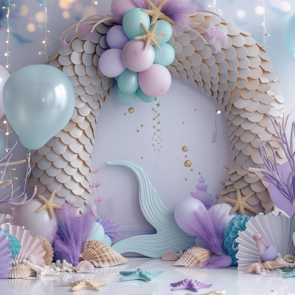 Mermaid Backdrop Background Light Purple Balloon Arch Backdrop BRP12-97