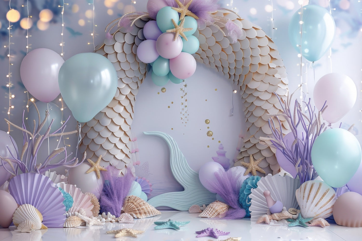 Mermaid Backdrop Background Light Purple Balloon Arch Backdrop BRP12-97