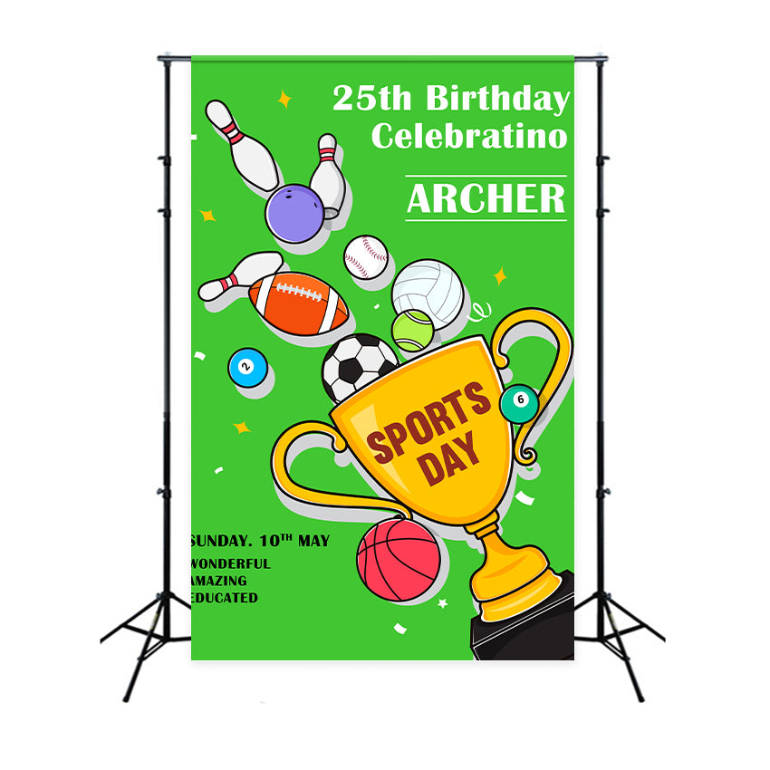 Custom Name Birthday Backdrop 25th Sports Champion Backdrop BRP2-104