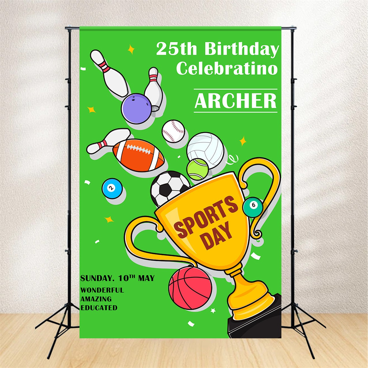 Custom Name Birthday Backdrop 25th Sports Champion Backdrop BRP2-104