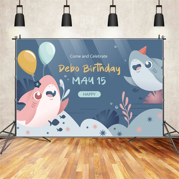 Custom Backdrops For Birthday Parties Cartoon Shark Balloon Backdrop BRP2-105