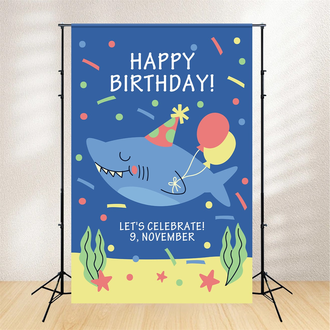 Customised Birthday Backdrop Smiling Shark Photography Backdrop BRP2-106