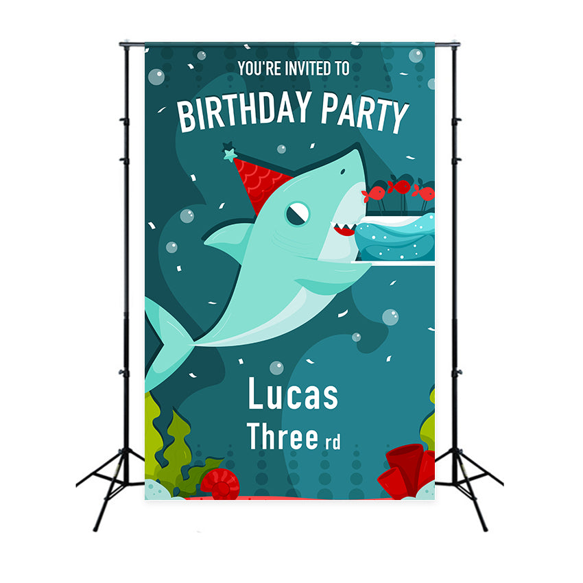 Personalised Birthday Backdrop 3rd Cartoon Shark Backdrop BRP2-107