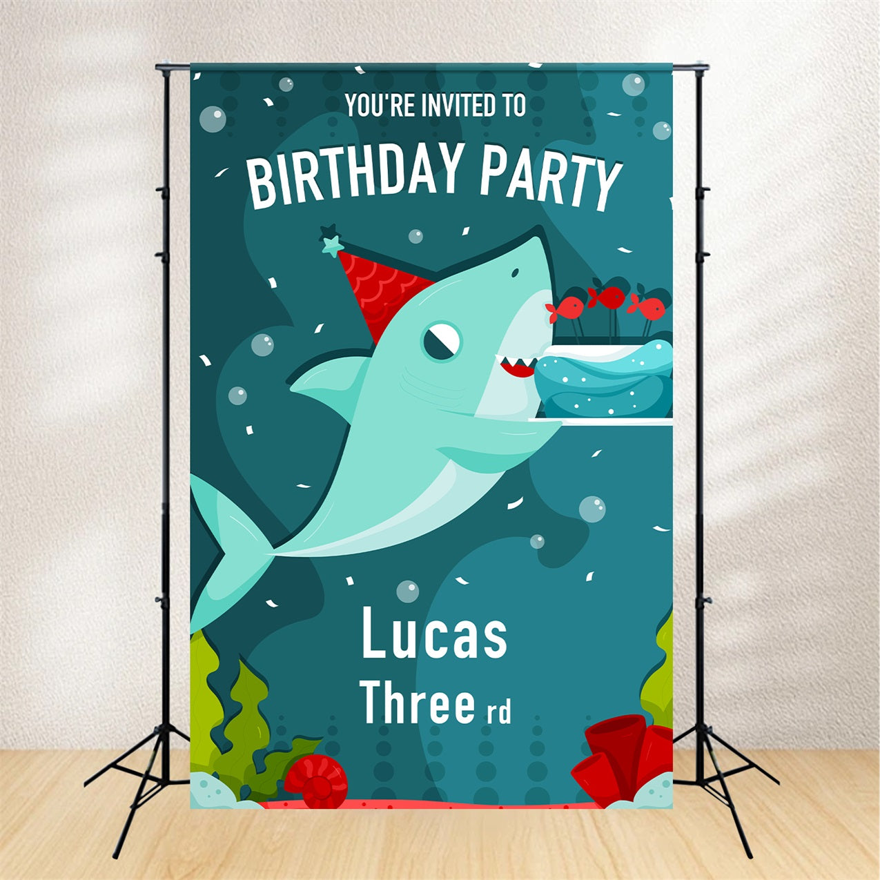 Personalised Birthday Backdrop 3rd Cartoon Shark Backdrop BRP2-107