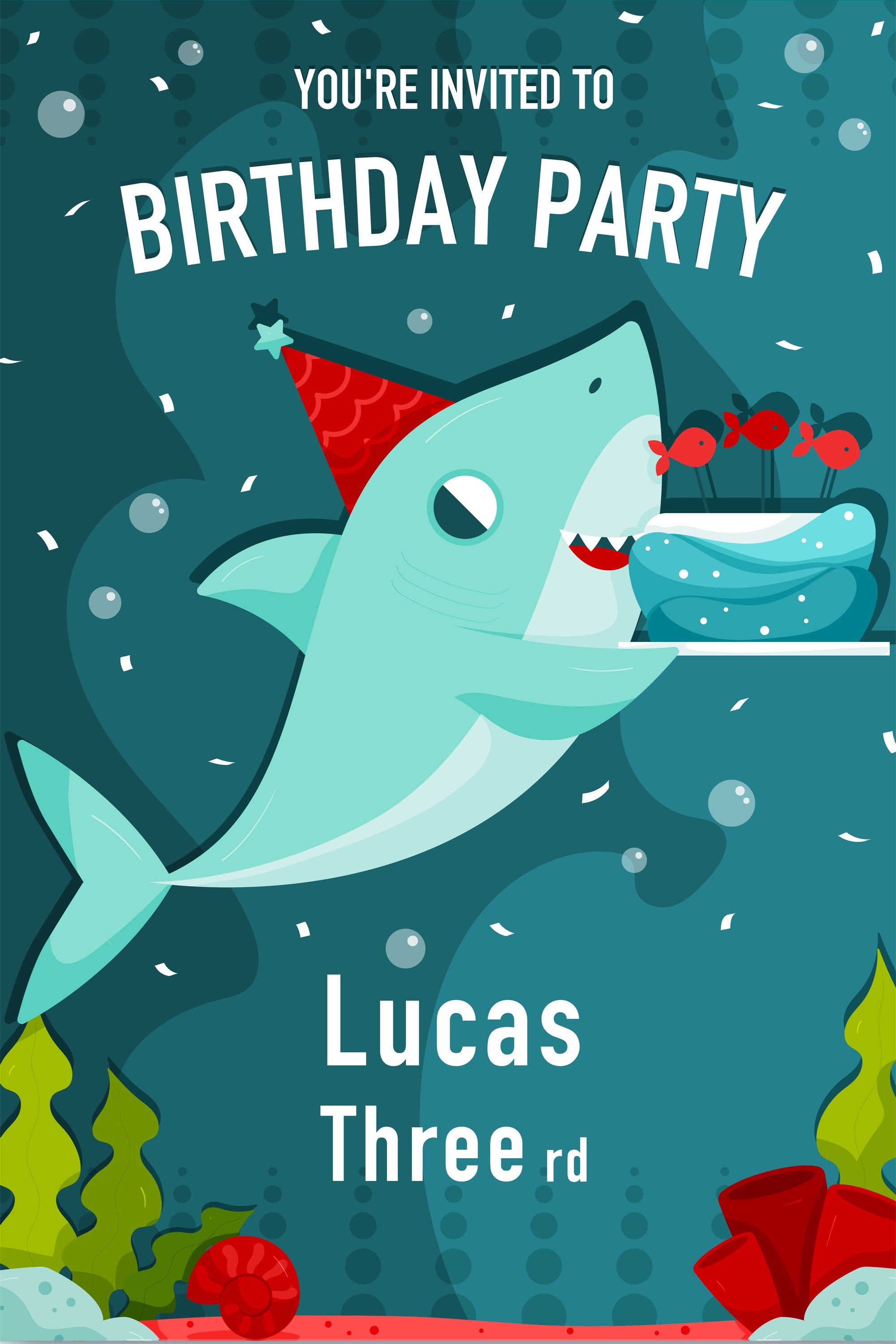 Personalised Birthday Backdrop 3rd Cartoon Shark Backdrop BRP2-107