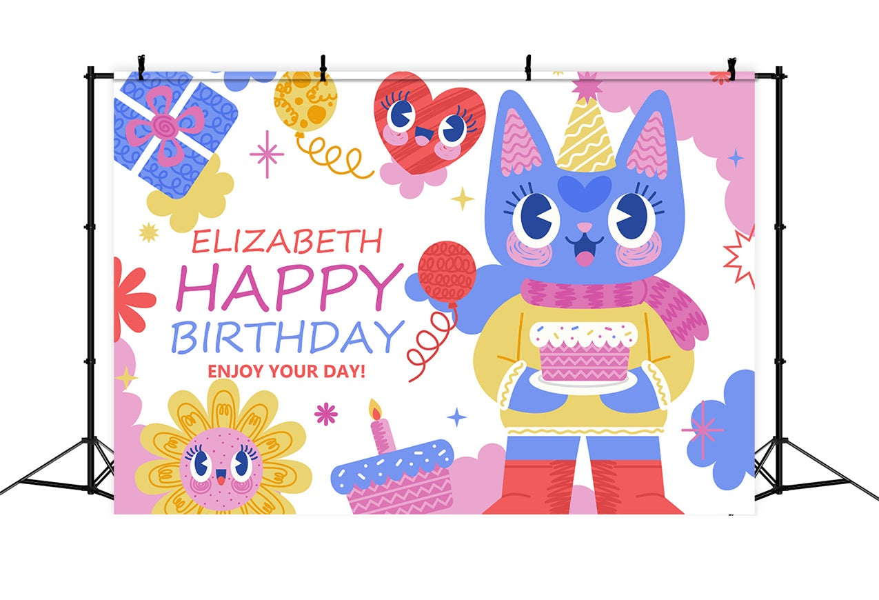 Custom Birthday Backdrops Cute Cat Party Backdrop BRP2-108