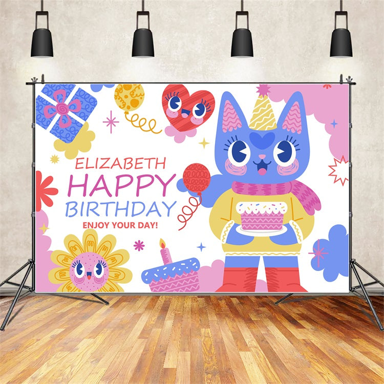 Custom Birthday Backdrops Cute Cat Party Backdrop BRP2-108