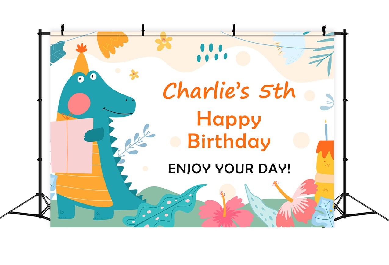 Personalized Birthday Photo Backdrop Happy 5th Dinosaur Backdrop BRP2-111