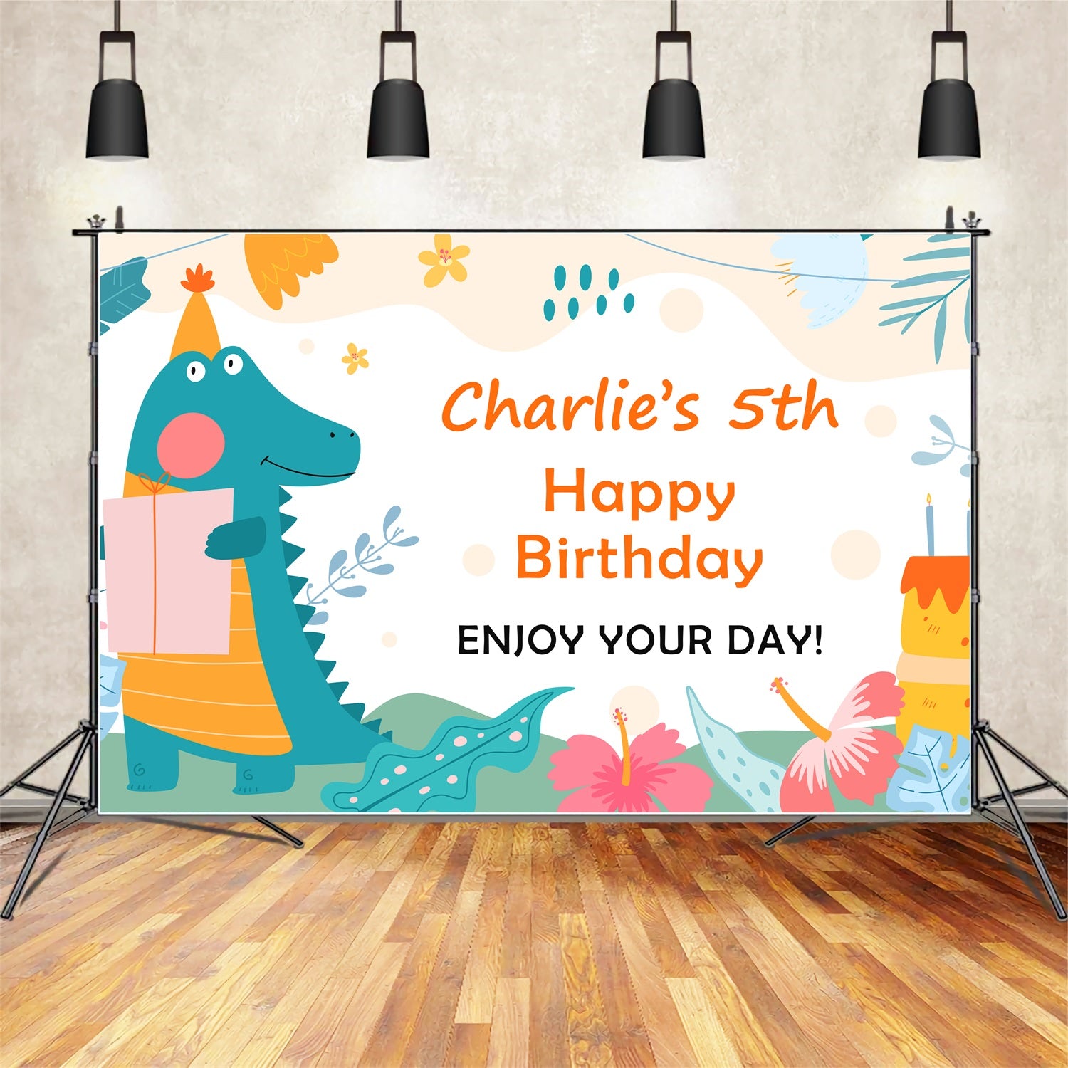 Personalized Birthday Photo Backdrop Happy 5th Dinosaur Backdrop BRP2-111