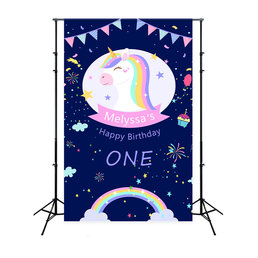 Personalised 1st Birthday Backdrop Rainbow Sparkle Unicorn Backdrop BRP2-113