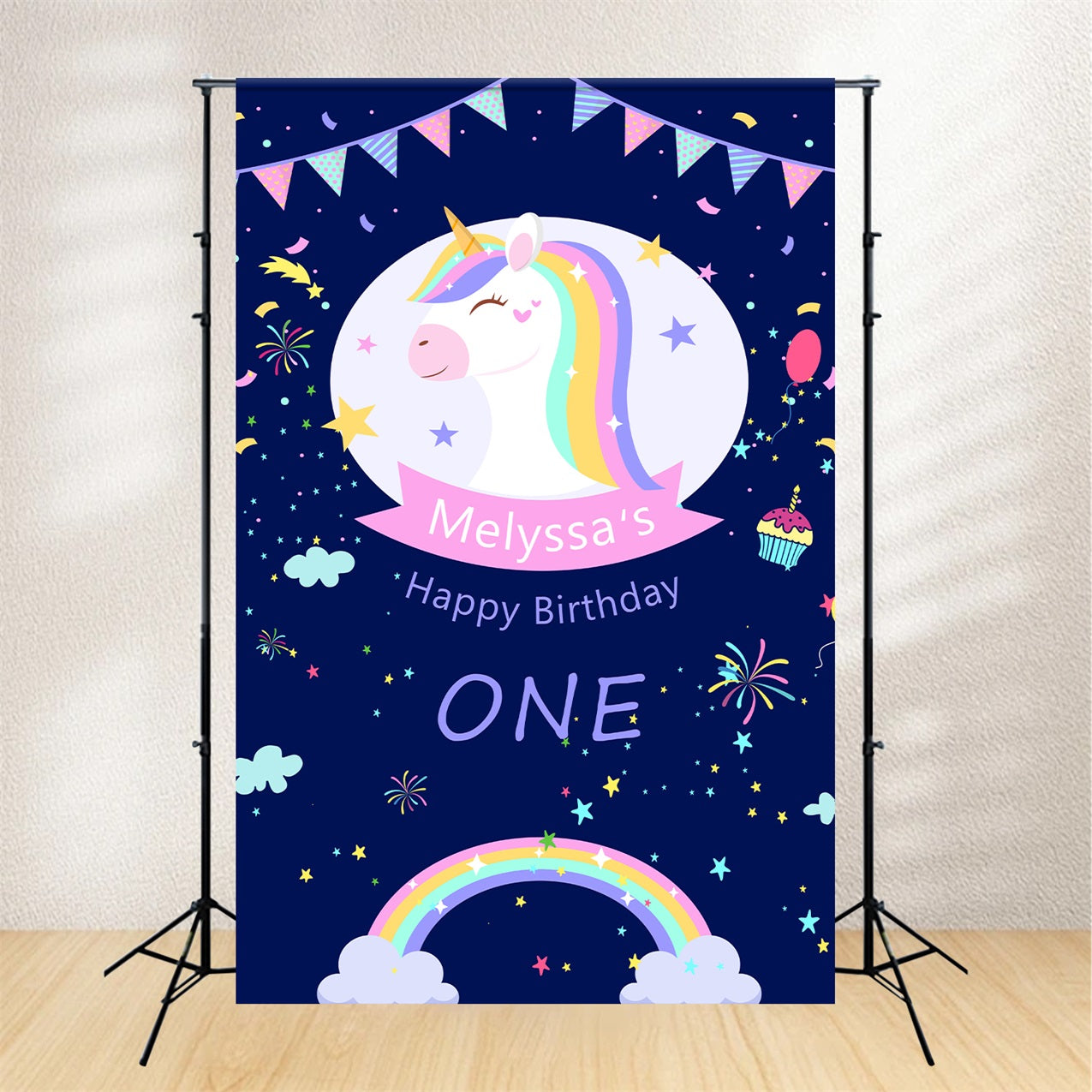 Personalised 1st Birthday Backdrop Rainbow Sparkle Unicorn Backdrop BRP2-113