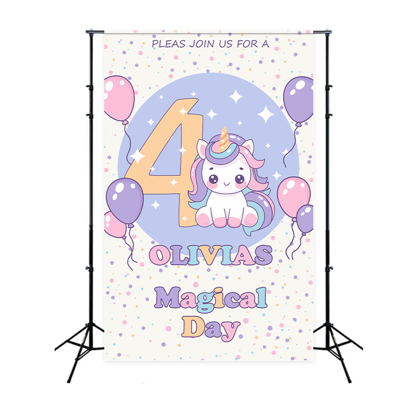 Personalised Birthday Backdrop Unicorn 4th Balloon Backdrop BRP2-114