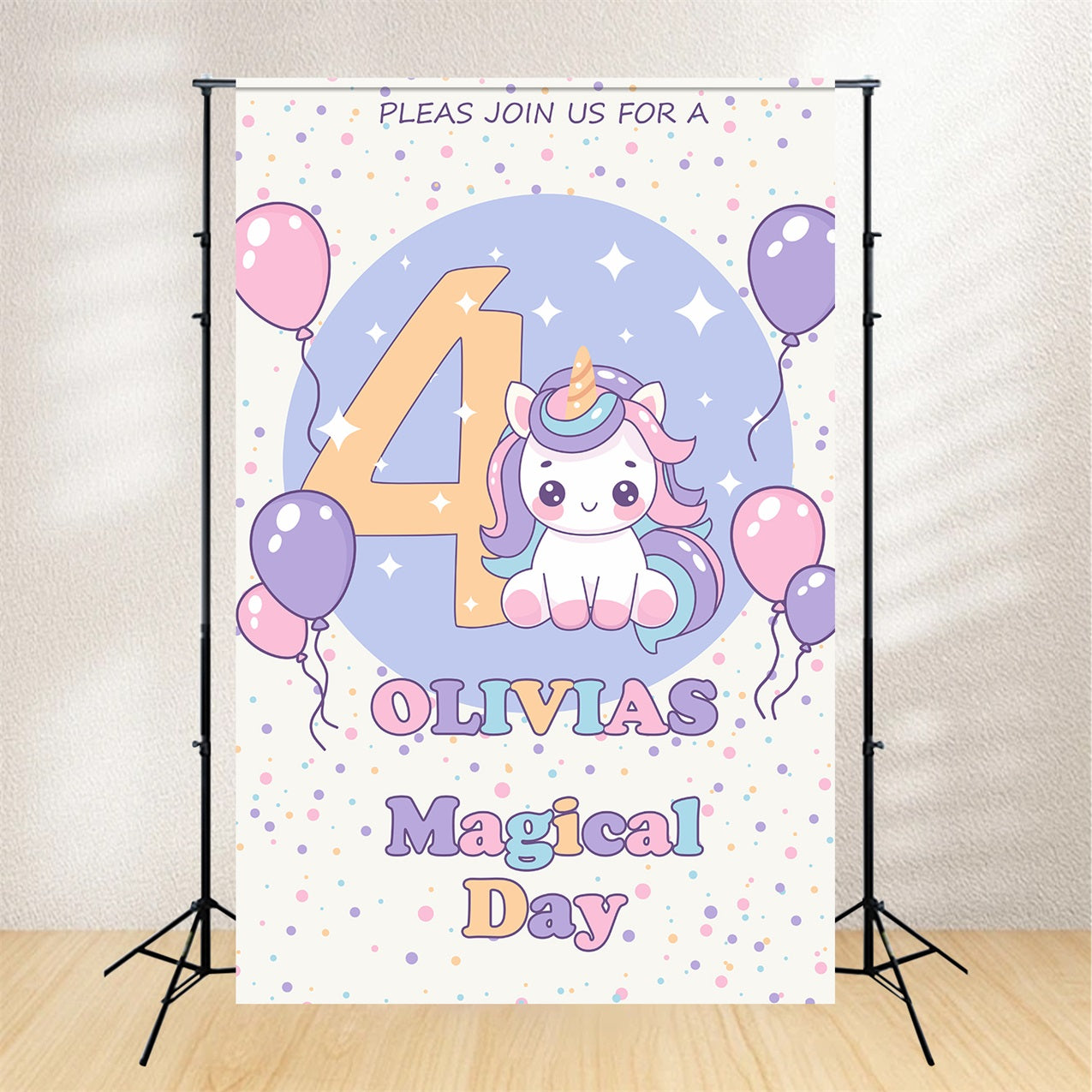 Personalised Birthday Backdrop Unicorn 4th Balloon Backdrop BRP2-114