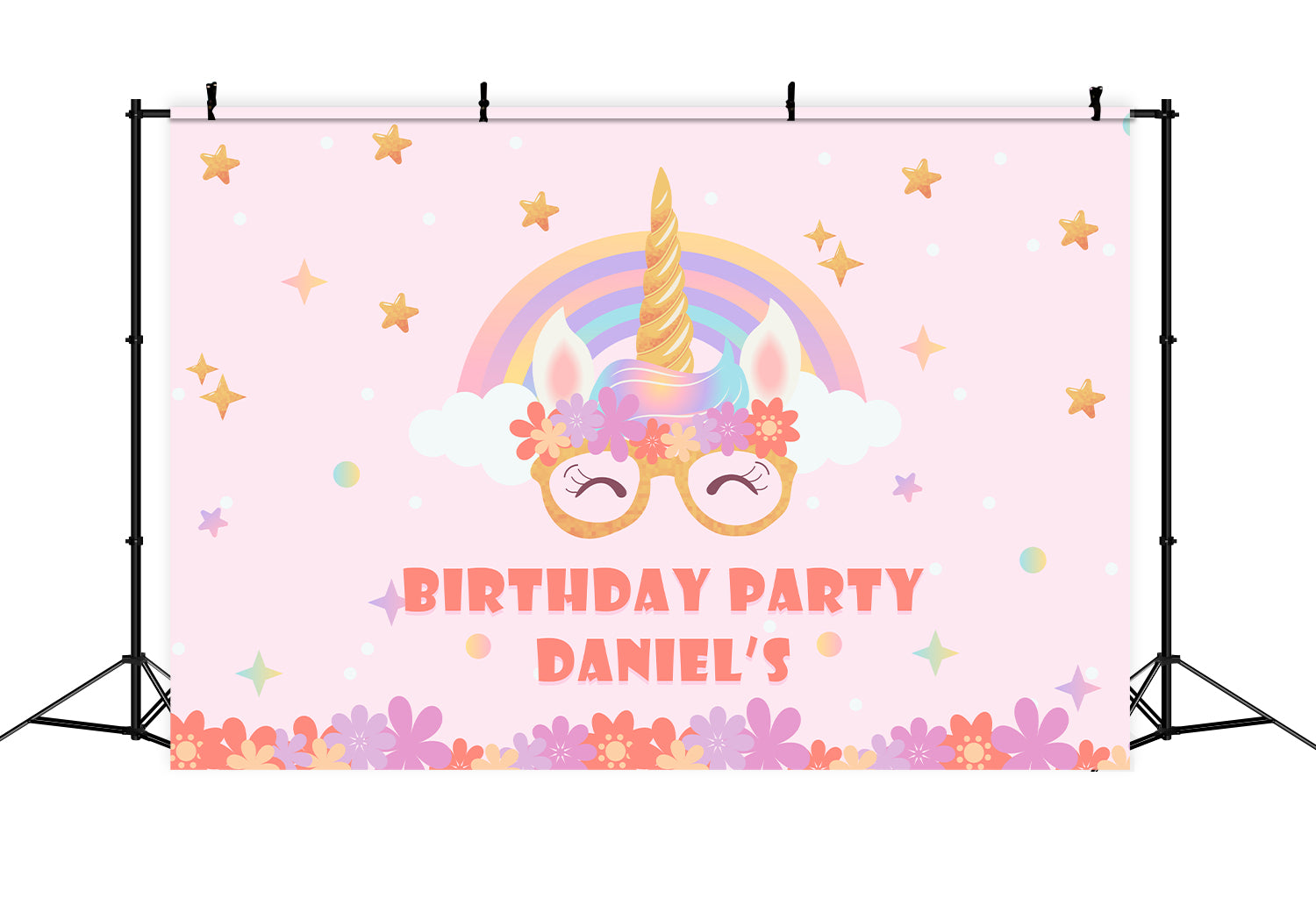 Custom Birthday Backdrops Rainbow Unicorn Floral Backdrop BRP2-115