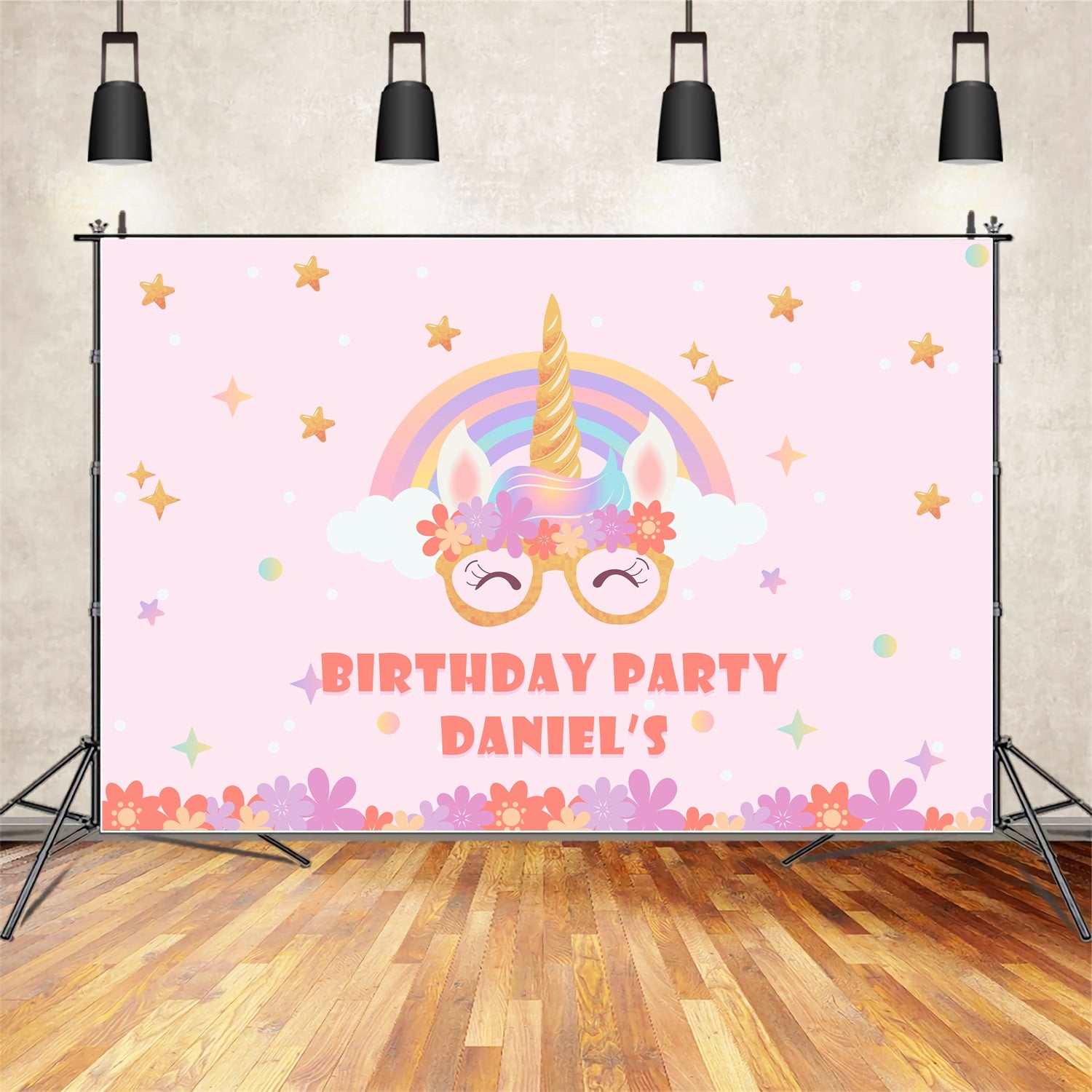 Custom Birthday Backdrops Rainbow Unicorn Floral Backdrop BRP2-115