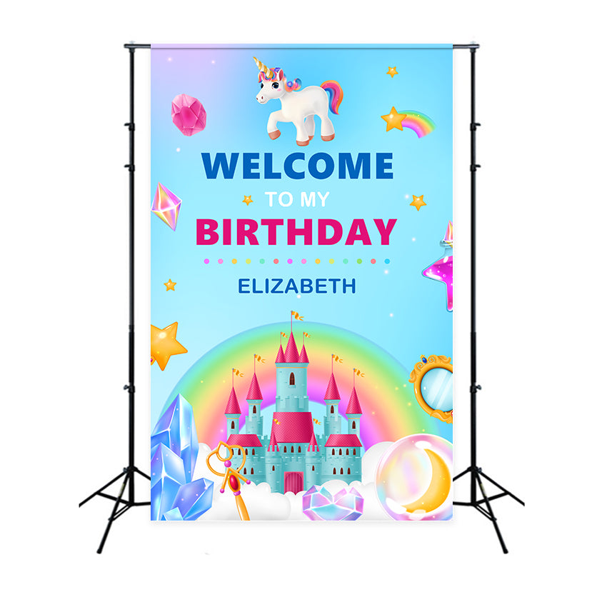 Customize Birthday Backdrop Magical Unicorn Castle Backdrop BRP2-119