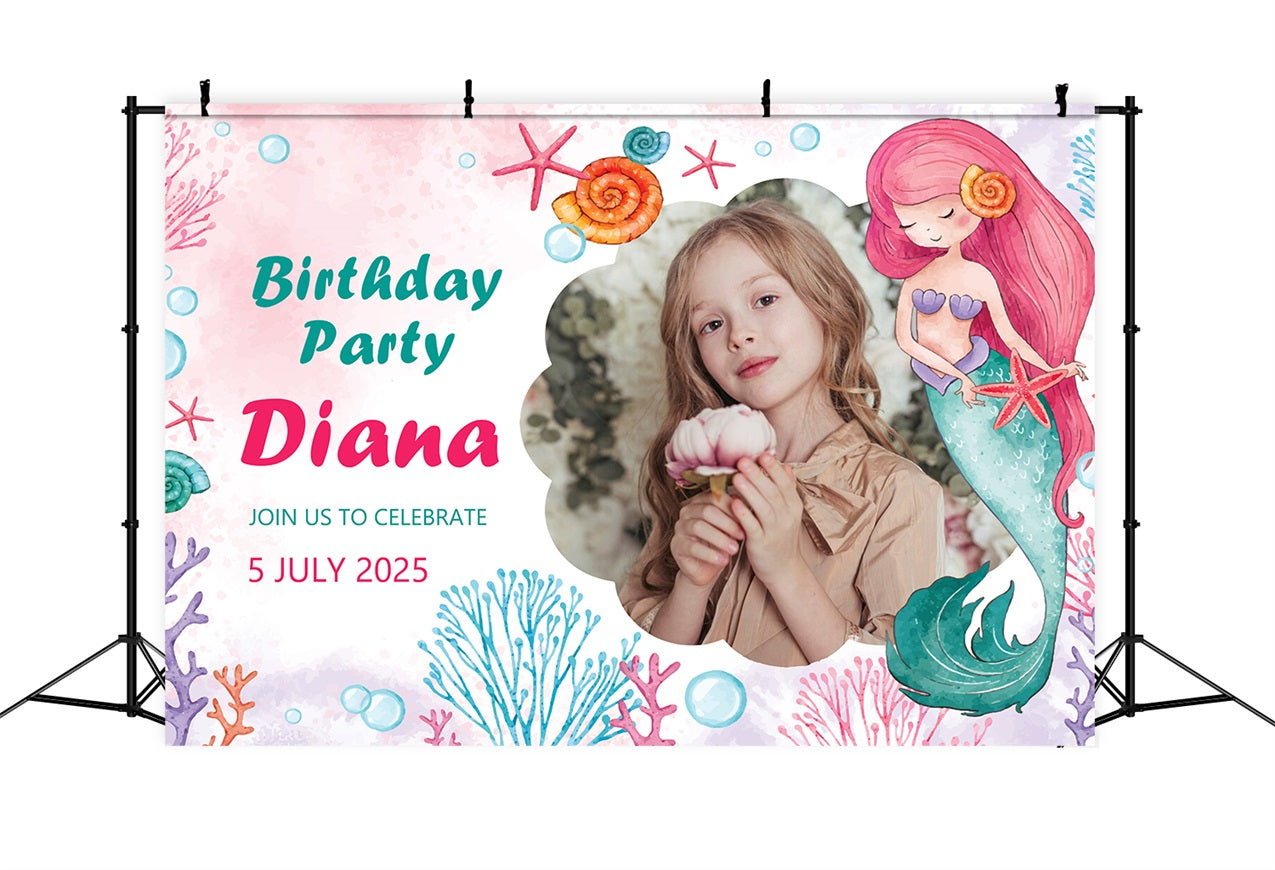 Personalized Backdrop Birthday Underwater Mermaid Party Backdrop BRP2-122