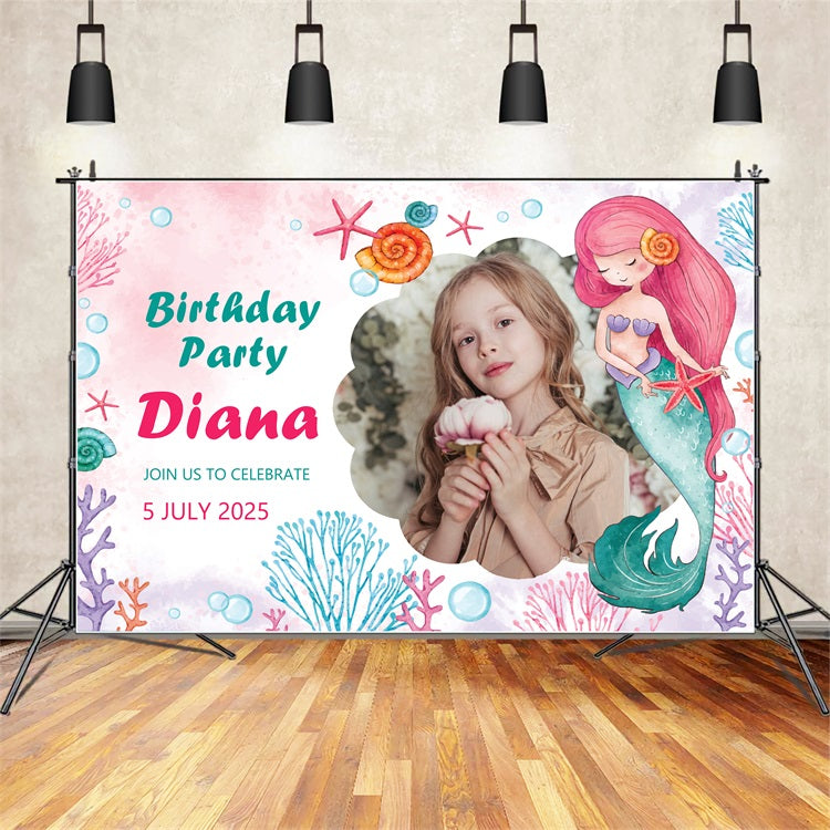 Personalized Backdrop Birthday Underwater Mermaid Party Backdrop BRP2-122