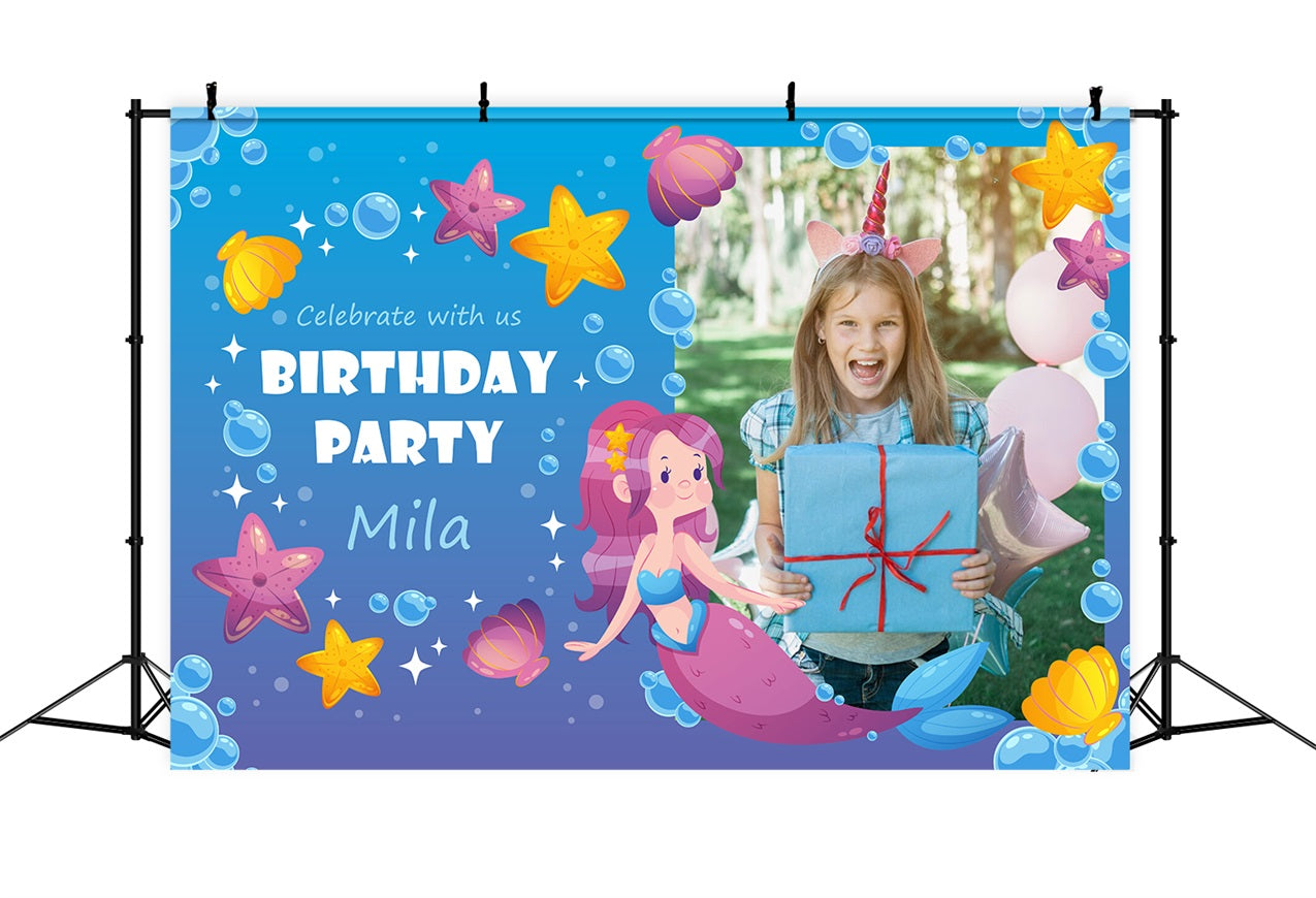 Personalised Birthday Backdrops Under the Sea Mermaid Party Backdrop BRP2-123