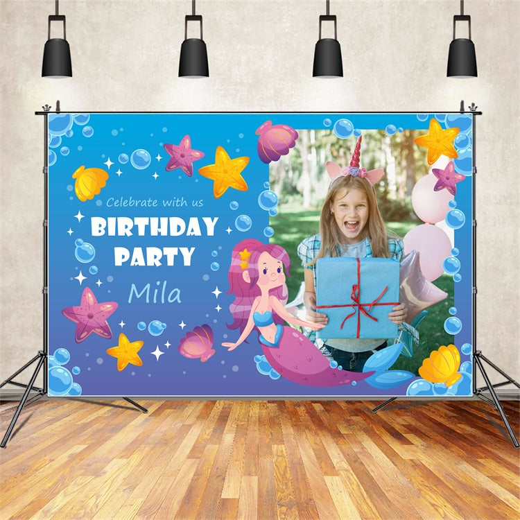 Personalised Birthday Backdrops Under the Sea Mermaid Party Backdrop BRP2-123