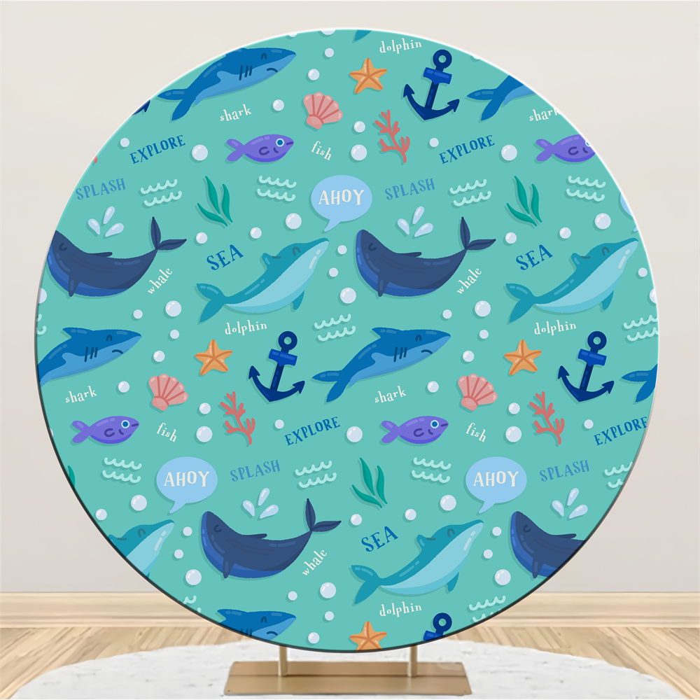 Customized Birthday Backdrops Ocean Adventure Marine Round Backdrop BRP2-126