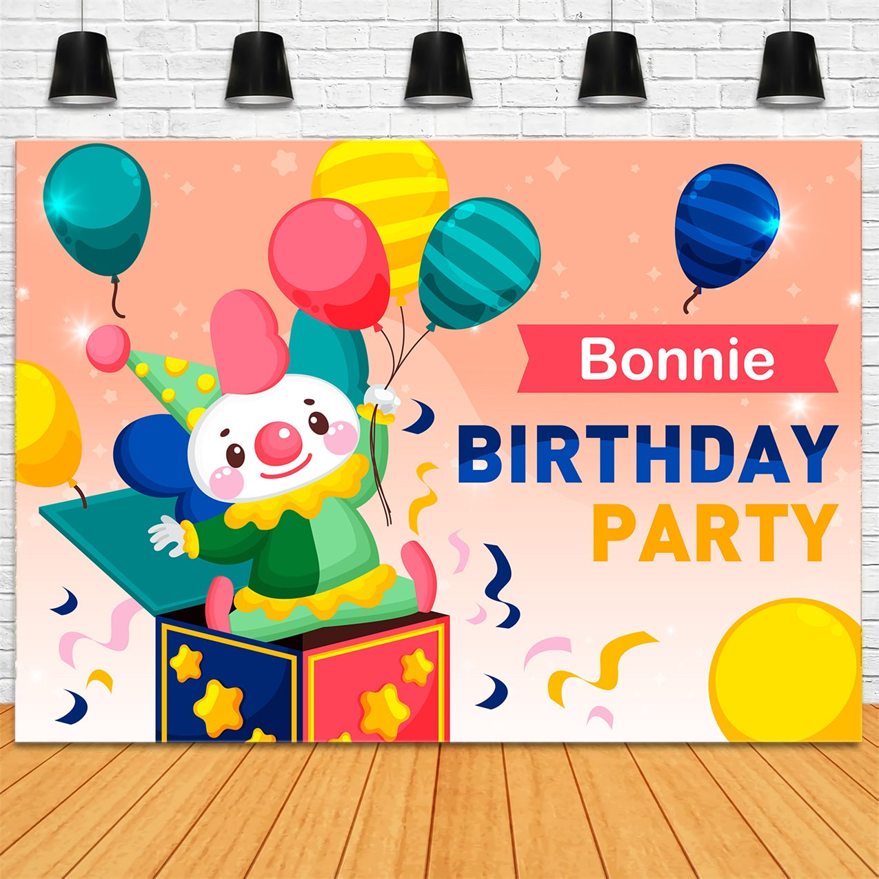 Custom Birthday Backdrops Clown Surprise Balloons Celebration Backdrop BRP2-129