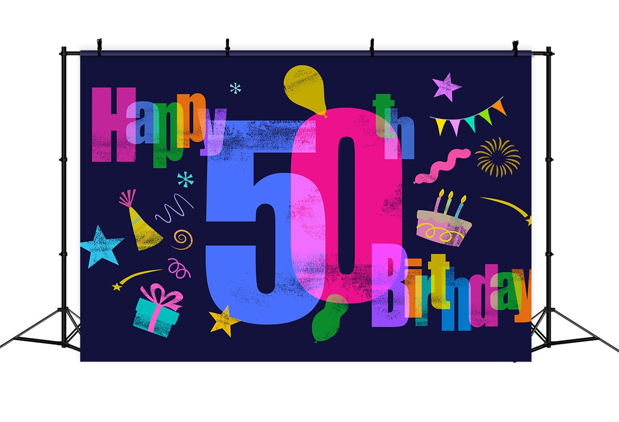 Personalized 50th Birthday Backdrop Colorful 50th Bash Party Backdrop BRP2-130