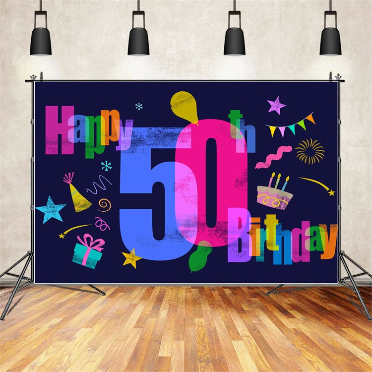 Personalized 50th Birthday Backdrop Colorful 50th Bash Party Backdrop BRP2-130