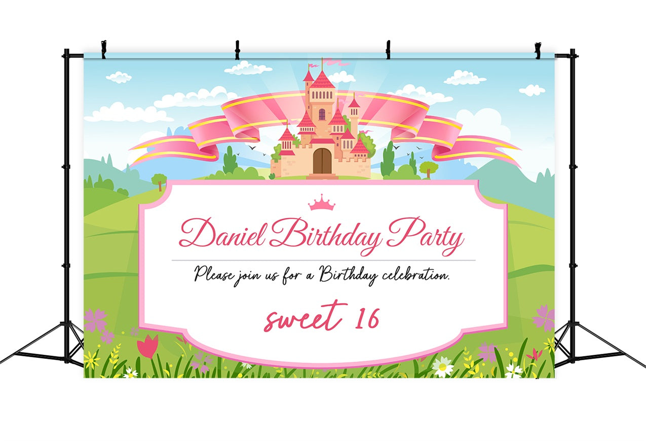 Custom Birthday Backdrop Sweet 16 Castle Theme Backdrop BRP2-131