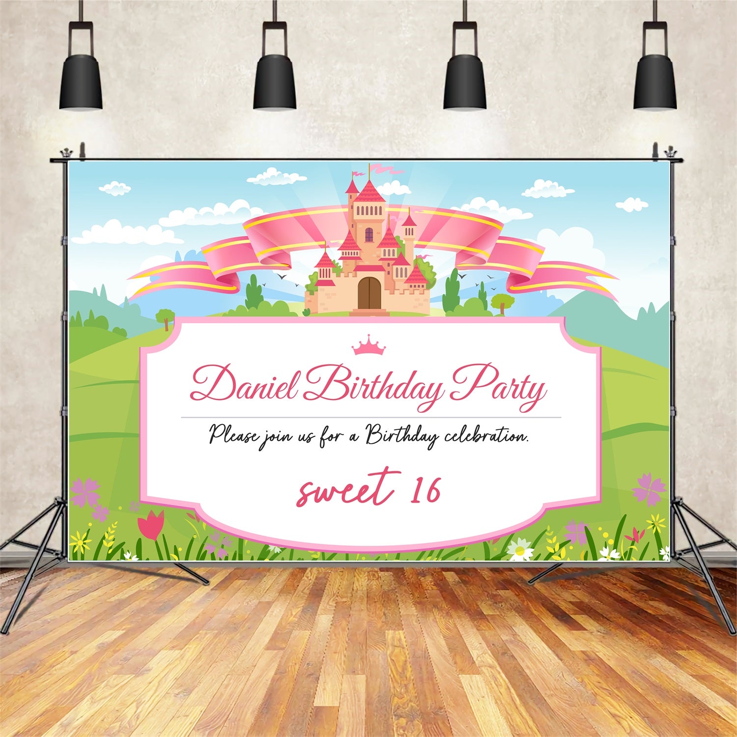 Custom Birthday Backdrop Sweet 16 Castle Theme Backdrop BRP2-131