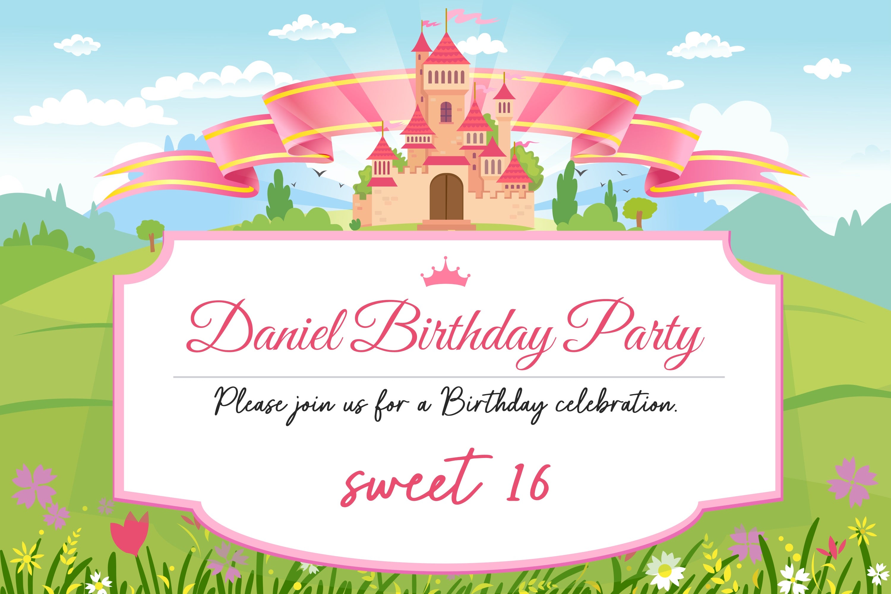 Custom Birthday Backdrop Sweet 16 Castle Theme Backdrop BRP2-131