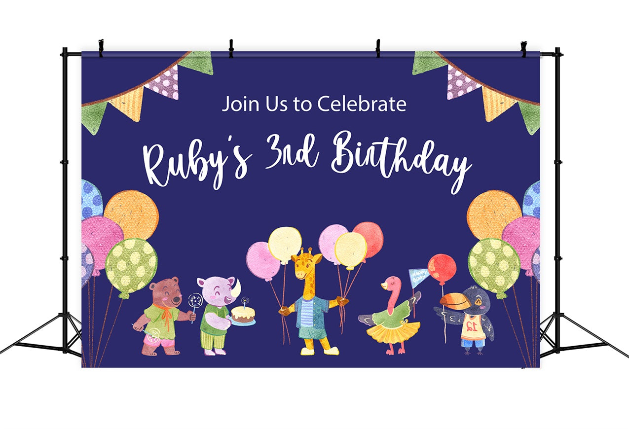 Customized Backdrop For Birthday Party 3rd Animal Friends Backdrop BRP2-132