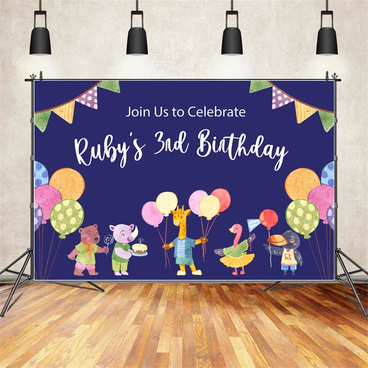 Customized Backdrop For Birthday Party 3rd Animal Friends Backdrop BRP2-132