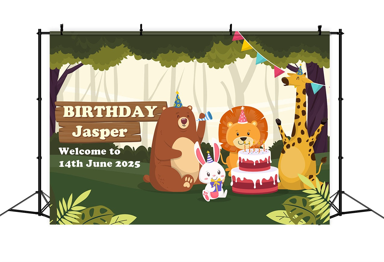 Custom Made Birthday Backdrops Jungle Animals Celebration Backdrop BRP2-133