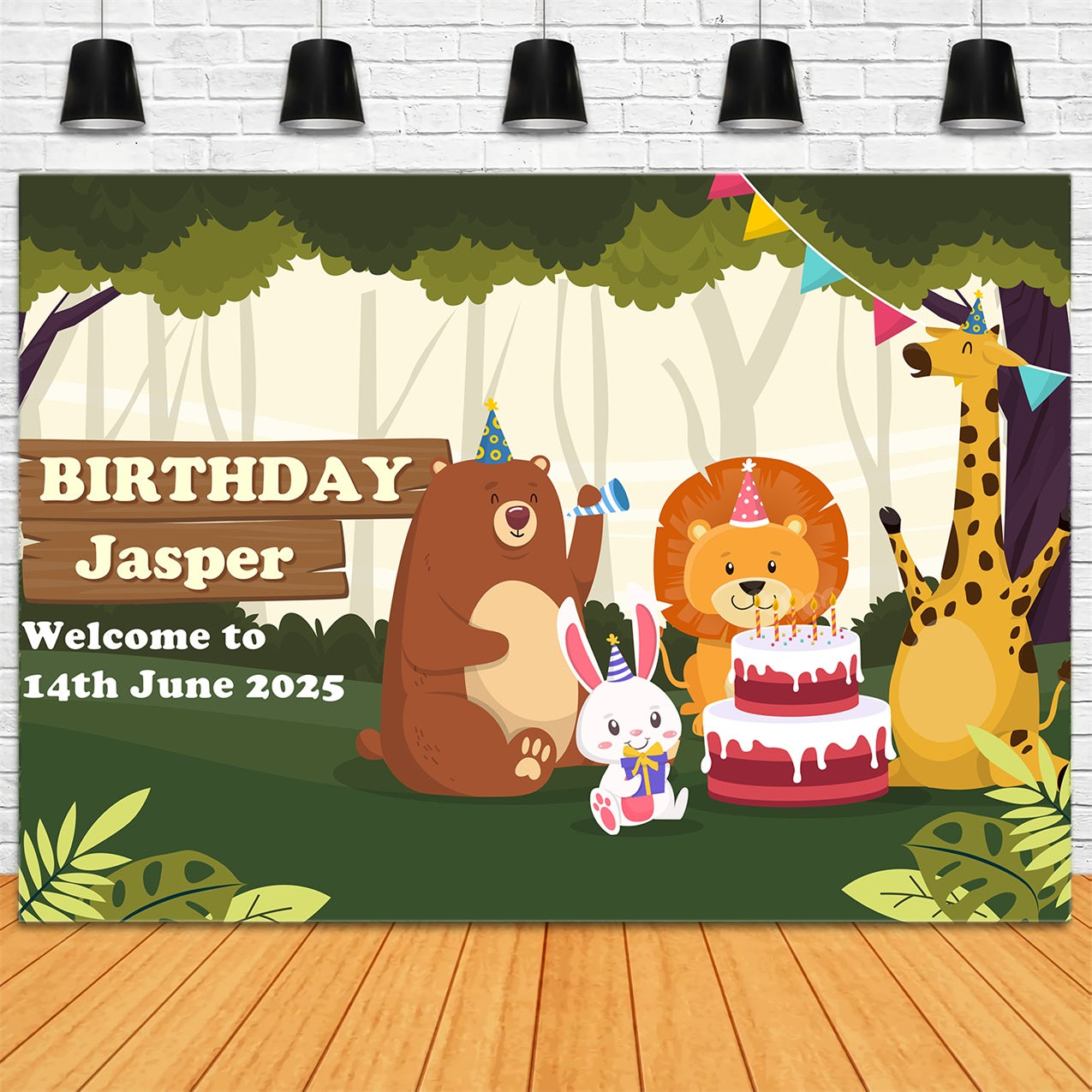 Custom Made Birthday Backdrops Jungle Animals Celebration Backdrop BRP2-133