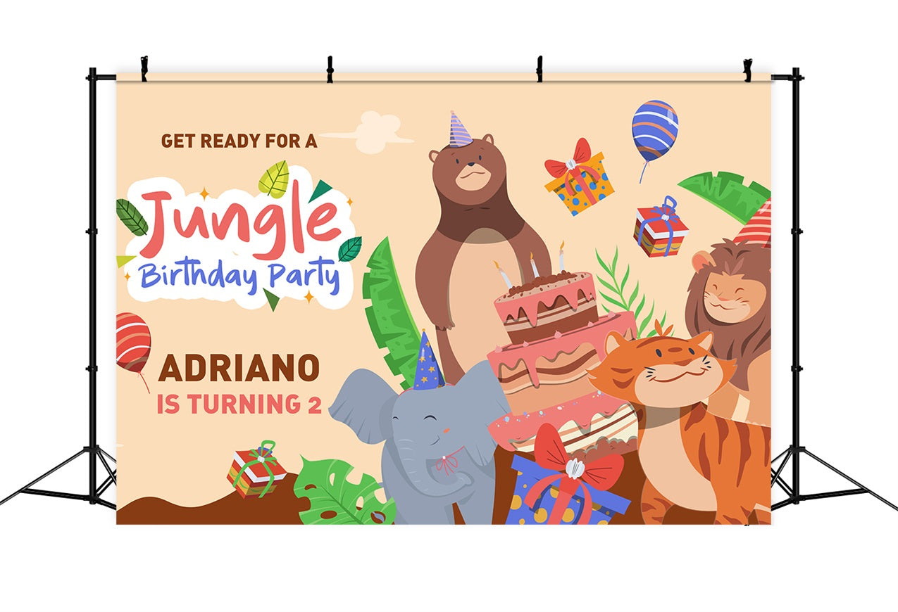 Customized Birthday Backdrop 2nd Jungle Party Animal Friends Backdrop BRP2-134