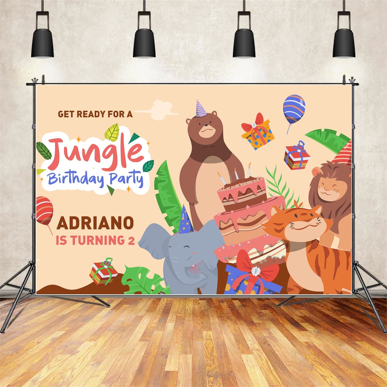 Customized Birthday Backdrop 2nd Jungle Party Animal Friends Backdrop BRP2-134