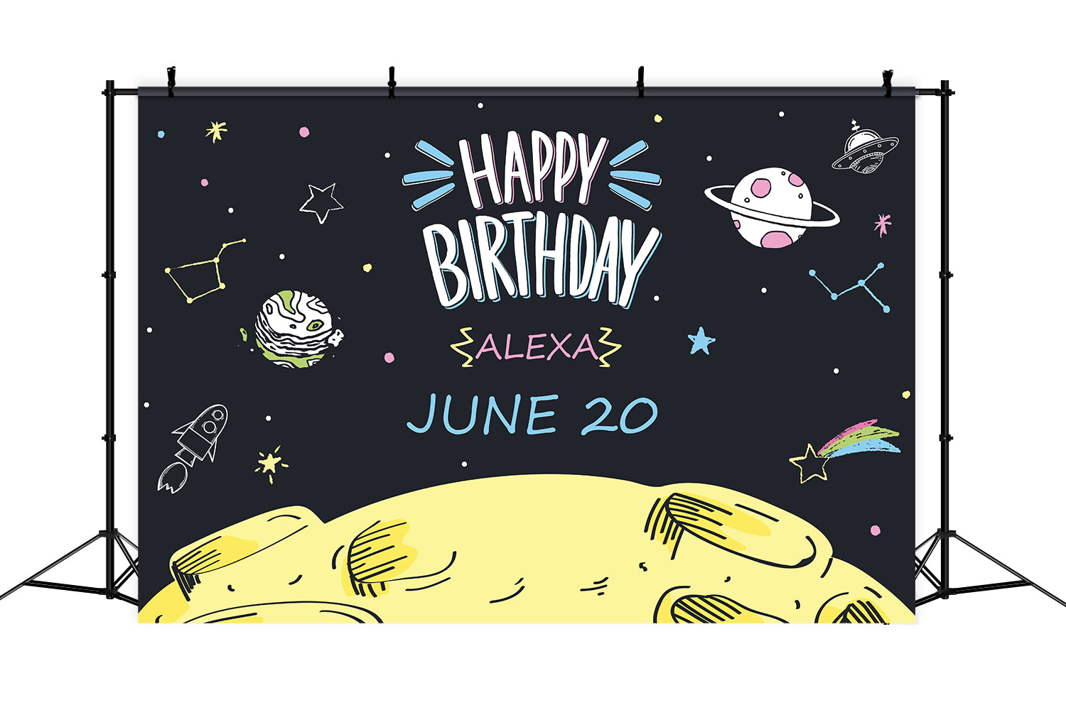 Customize Birthday Backdrop Cartoon Colorful Space-Themed Backdrop BRP2-139